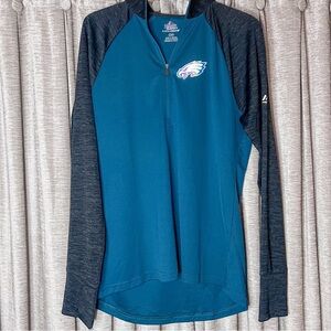 Majestic Philadelphia Eagles Green and Grey Cool Base Quarter-Zip Pullover Large